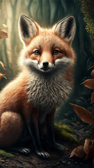 Fototapeta premium Cute little red fox in the forest