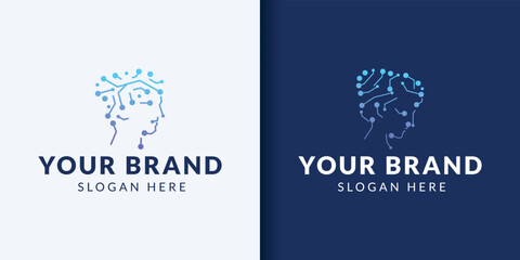 Head tech logo, robotic technology logo design inspiration