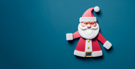 Père Noël tenant une pancarte vierge ou un carton blanc pour ajouter un message promotionnel. Illustration facilement personnalisable pour créer une conception graphique unique.