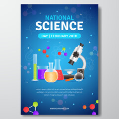 National Science day February 28th poster design with laboratory equipment illustratoin