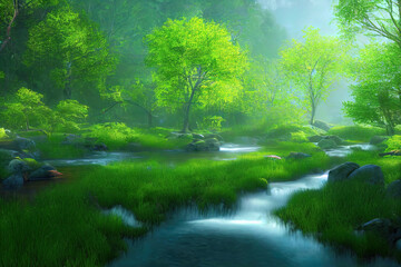Obraz premium beautiful morning in the magical spring forest