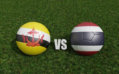 Plakat Footballs in flags colors on soccer field. Brunei Darussalam with Thailand. 3d rendering