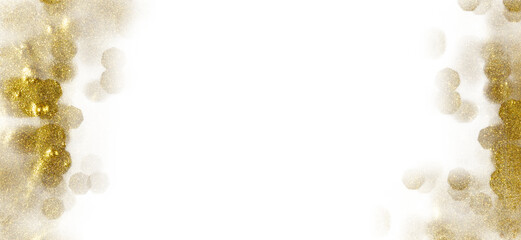 Abstract Christmas background banner. Gold glitter and shiny sparkles isolated on white with copy space