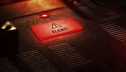 Alert symbol light flashing on metal control panel
