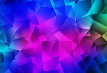 Dark Pink, Blue vector shining triangular background.