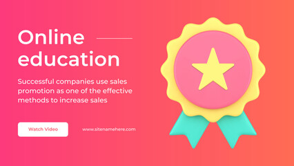 Online education certificate graduation lesson knowledge course finish social media banner 3d icon vector illustration. Internet academic college school university e learning web distance studying