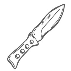 Army knife doodle vector icon. A military edged weapon or a camping knife. Isolate on white.