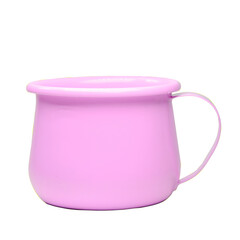Bright pink zinc mug on white background. Blank mockup idea. A classic undervest empty cup.