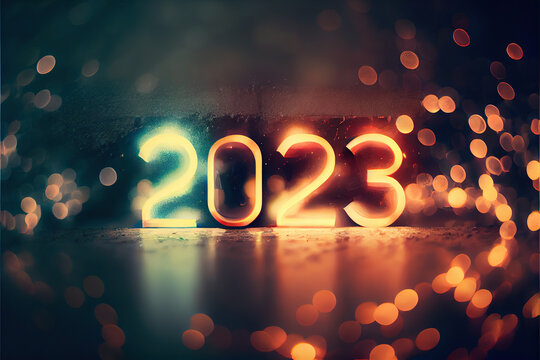 2023 new year sign with bokeh backgroound