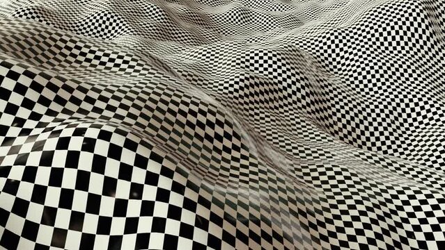 checkered pattern in wave motion - 3D rendering