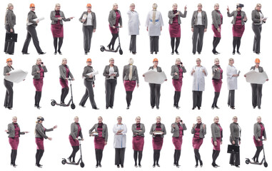 Fototapeta premium collage of a woman in full growth displaying many professions
