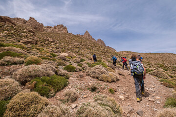 ascent to the Tizi n Tarkeddit, M Goun trek,  Atlas mountain range, morocco, africa