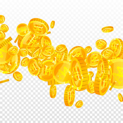 Korean won coins falling. Scattered gold WON