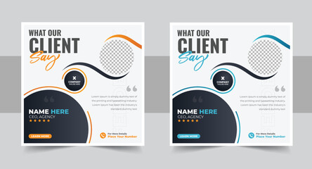 Customer feedback testimonial social media post web banner template, client testimonials social media post or web banner design template