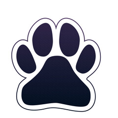 Paw dog print, foot puppy in cartoon style silhouette isolated on white background. Footprint pet, cute shape paw print, animal track or trace foot dog, cat
