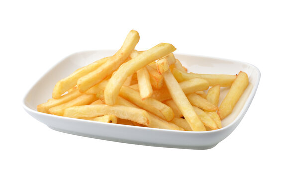 French fries in white plate on transparent png