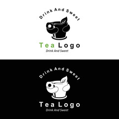 Tea logo design, vector drink icon from green leaves, for health
