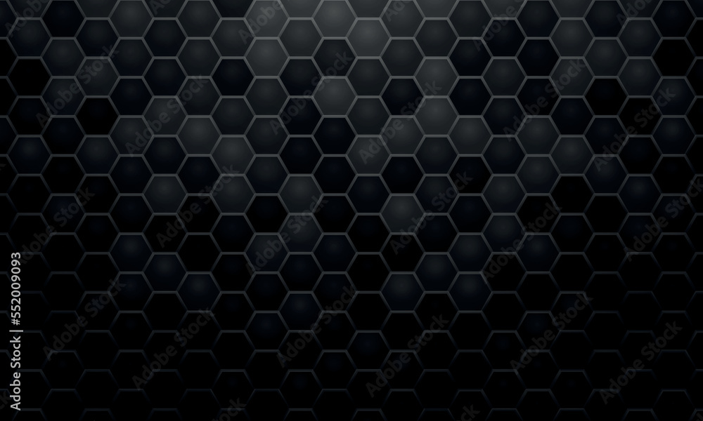 Poster Black hexagonal abstract background with gradient. Game grid wallpaper.