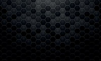 Black hexagonal abstract background with gradient. Game grid wallpaper.
