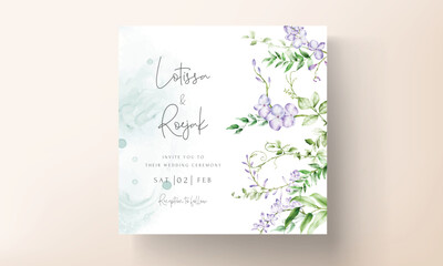 Elegant wedding invitation template with purple flower