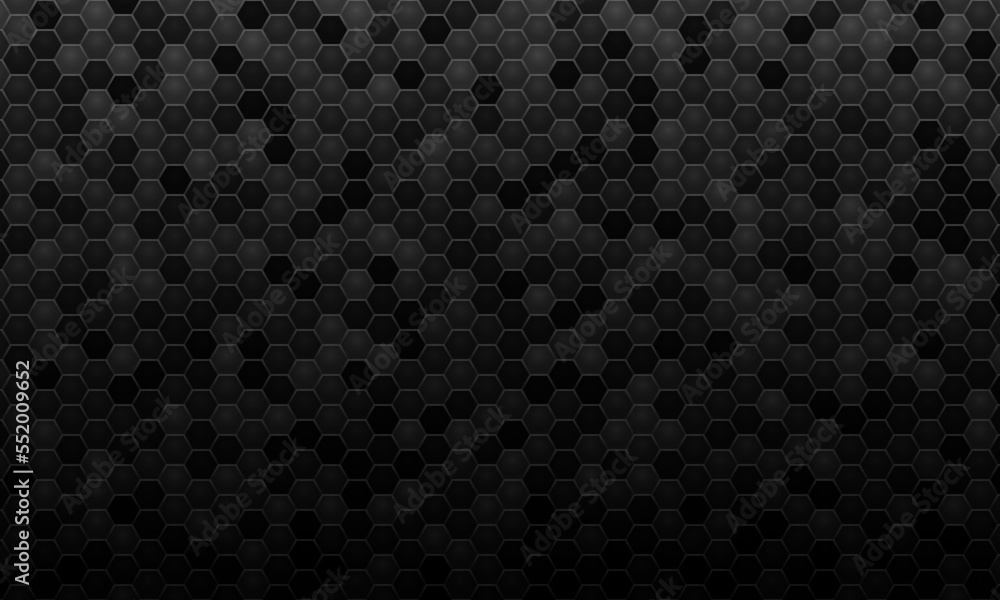 Poster Black hexagonal abstract background with gradient. Game grid wallpaper.