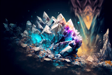 Gemstones, crystals, digital illustration, abstract painting