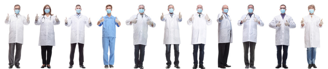 group of doctors in mask isolated on white