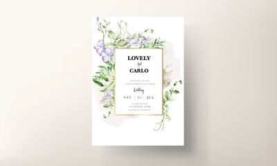 Elegant wedding invitation template with purple flower