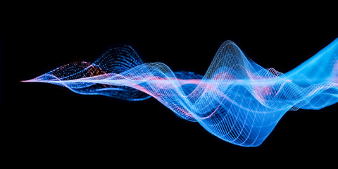 Fototapeta premium Abstract wireframe sound waves, visualization of frequency signals audio wavelengths, conceptual futuristic technology waveform background with copy space for text