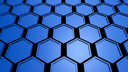 Hexagonal background with blue hexagons, abstract futuristic geometric backdrop or wallpaper with copy space for text