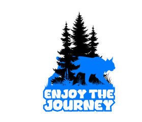 vector forest woodland with lynx. Sublimation sticker with the inscription "Enjoy the journey"	