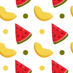 Vector pattern with pieces of melon and watermelon