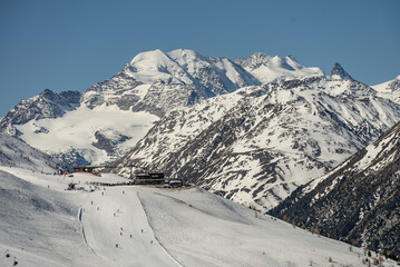 Town of Livigno in winter. Livigno landscapes in Lombardy, Italy, located in the Italian Alps, near the Swiss border. © Chawran