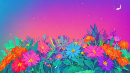 Fototapeta na wymiar illustration style, Vibrant, colorful flower garden with a variety of blooming flowers