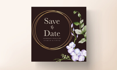 Elegant wedding invitation template with purple flower