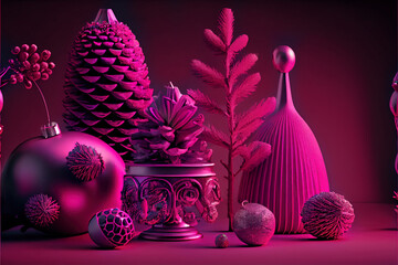 Christmas card in trending viva magenta colors - obrazy, fototapety, plakaty