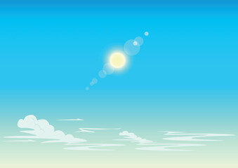 Obraz na płótnie Canvas Blue sky, summer sun and clouds. Nature background. Vector illustration.