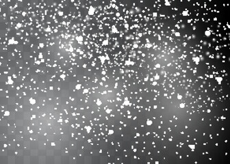Realistic falling snowflakes. Isolated on transparent background. Vector illustration.