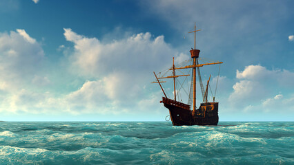 Ancient spanish ship in the ocean © MICHAEL KUK