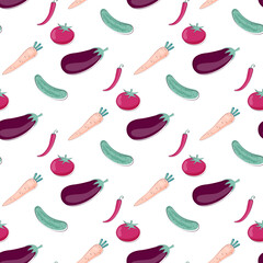 colorful seamless pattern with doodle vegetables