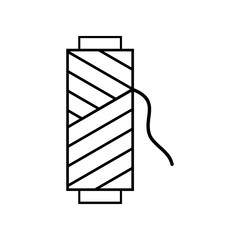 Black line thread roll for sew cloth outline on white backgroud icon flat vector design.