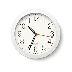 Round wall vector clock with white body isolated on white background