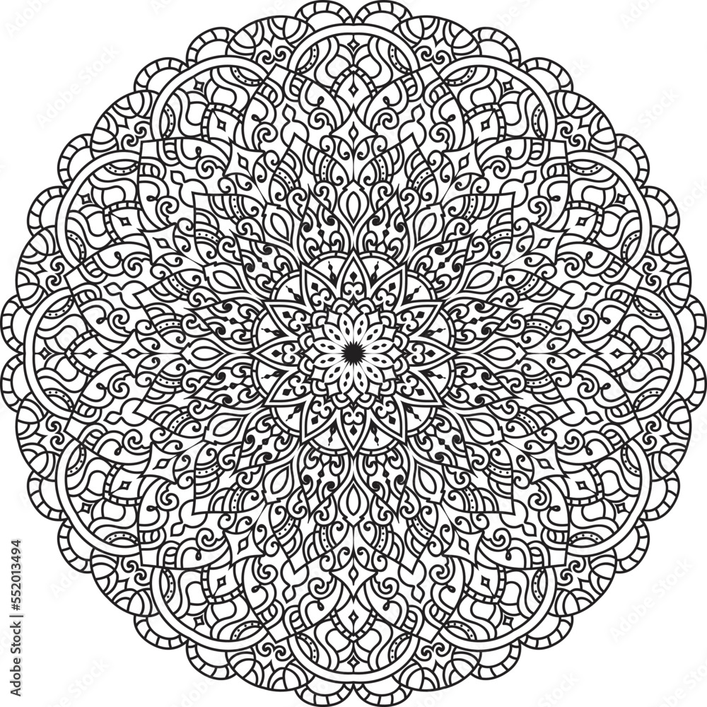 Wall mural Anti-stress coloring book page for adults.Doodle pattern with ethnic mandala ornament.