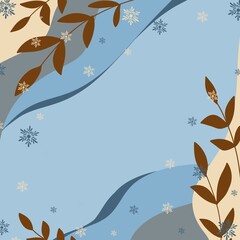 Abstract winter boho background, modern cover color blue. Colorful minimal design. Hand painted illustration