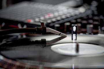 Equipment for broadcasting music. Disc jockey equipment. DJ turntables.