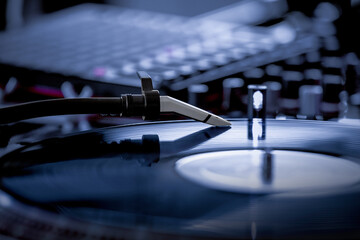 Equipment for broadcasting music. Disc jockey equipment. DJ turntables.