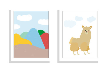 lama and landscape vector flat set