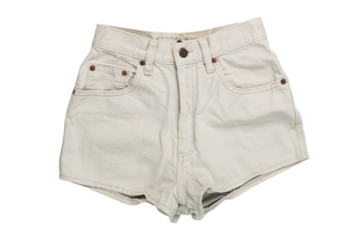 Beige denim shorts isolated on white background.