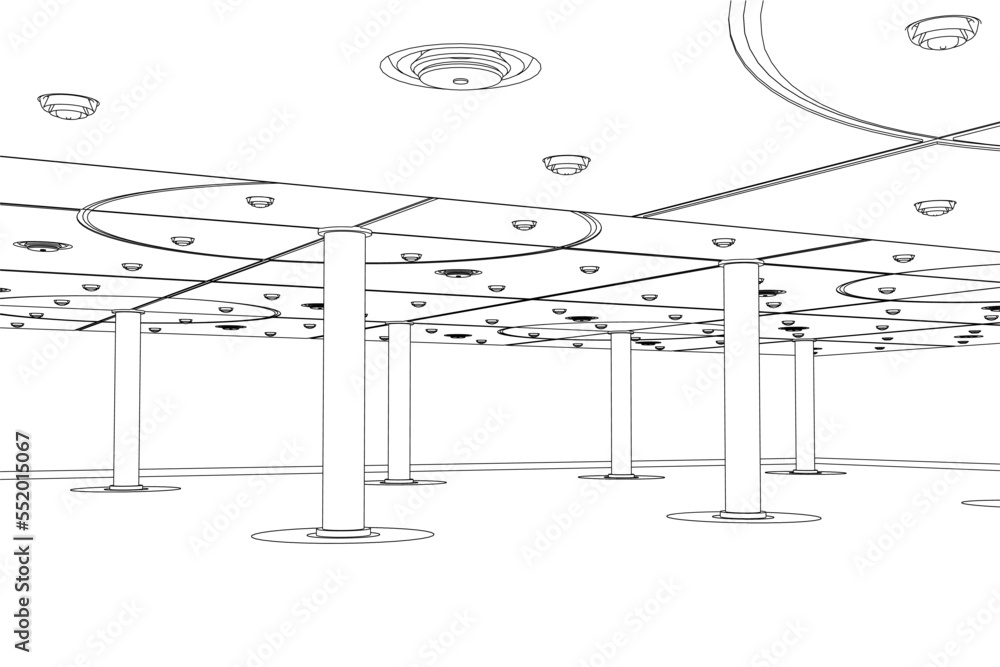 Poster outline of the room with columns made of black lines isolated on a white background. outline of the 