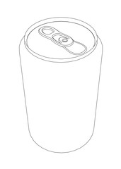 Outline of a can for drinks from black lines isolated on a white background. Isometric view. 3D. Vector illustration.